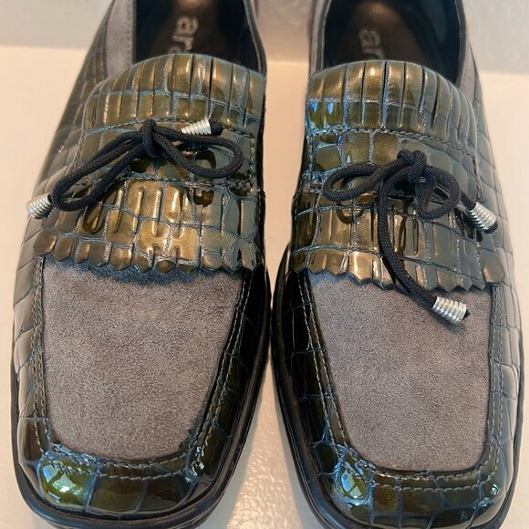 NWOT - Ara - Kiltie - Loafer Black & Green Gray Leather Alligator Print - Size 9 - Picture 2 of 12